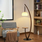 Artistic Curved Floor Lamp with Integrated Side Table and LED
