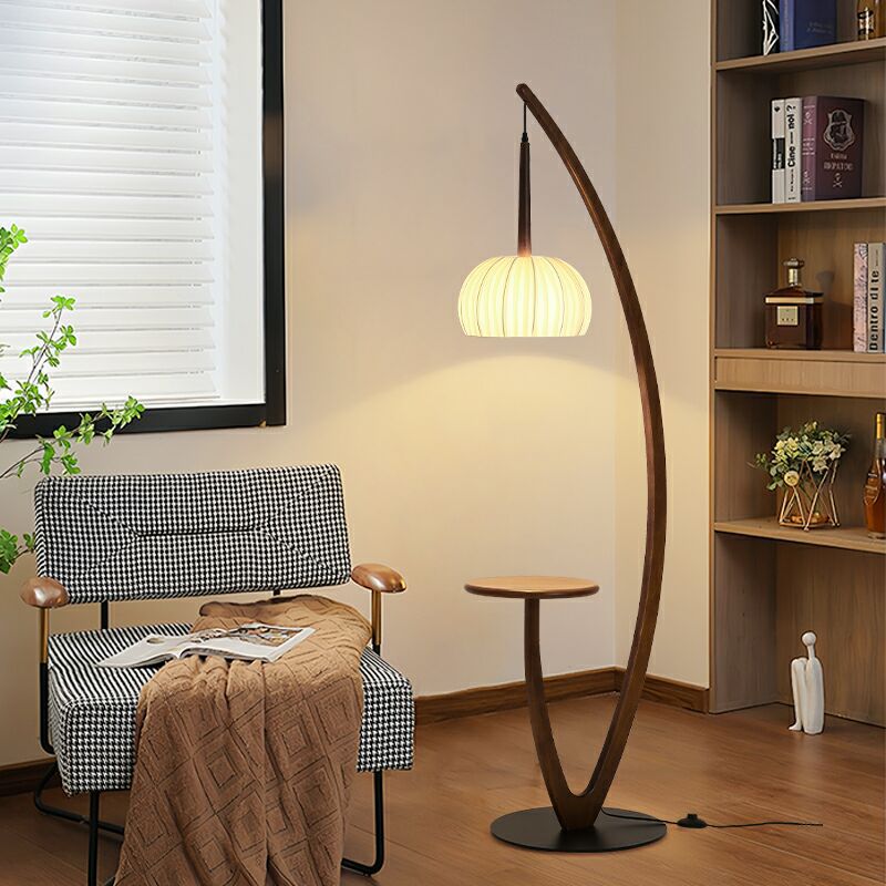 Artistic Curved Floor Lamp with Integrated Side Table and LED