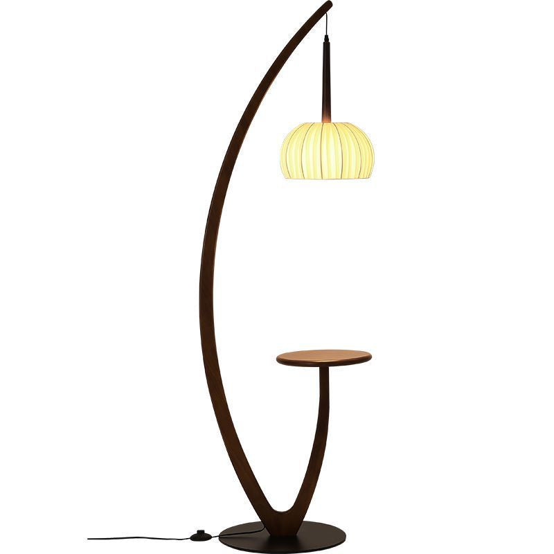 Artistic Curved Floor Lamp with Integrated Side Table and LED
