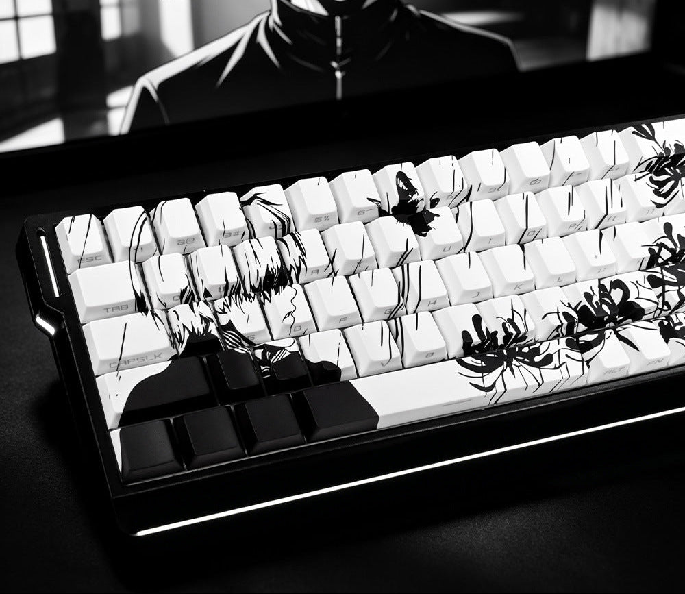 Artistic PBT Keyboard Keycaps with Black and White Artwork