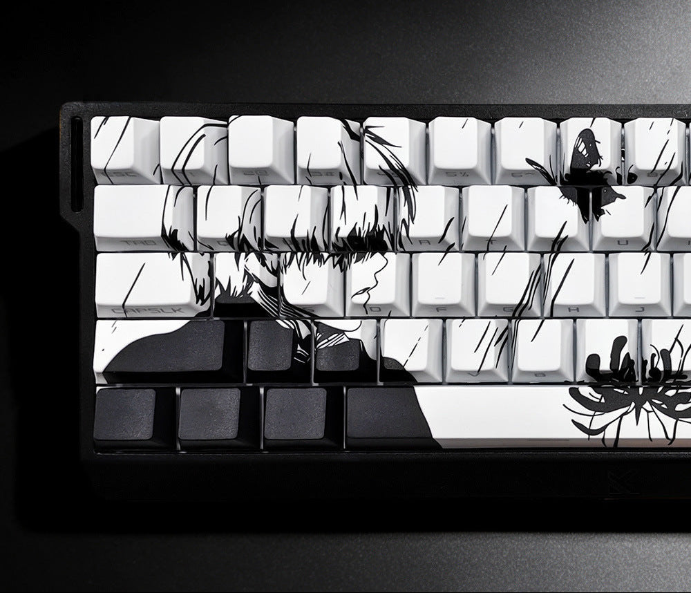 Artistic PBT Keyboard Keycaps with Black and White Artwork