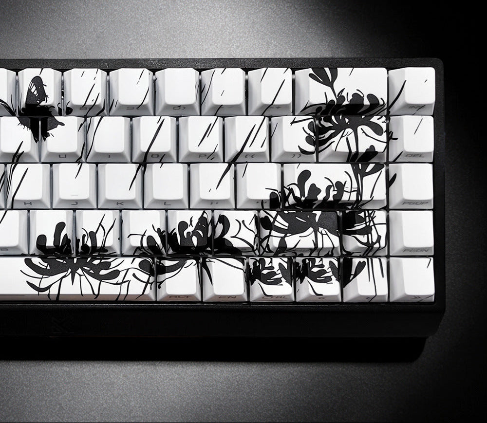 Artistic PBT Keyboard Keycaps with Black and White Artwork