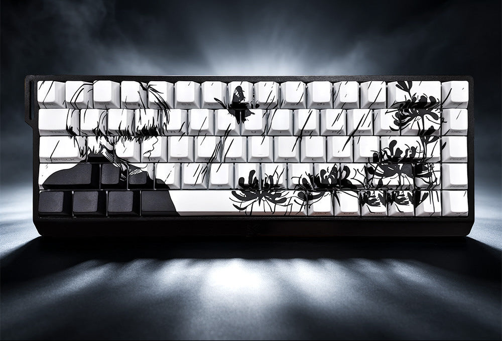 Artistic PBT Keyboard Keycaps with Black and White Artwork