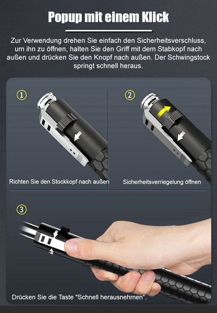 Automatically Extendable Steel Baton with Button Deployment