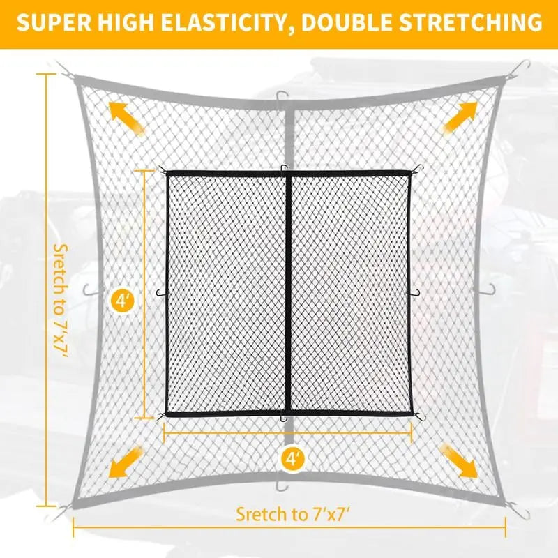 Elastic Luggage Net with Metal Carabiners - Black, 36"x24", Polypropylene, view 7