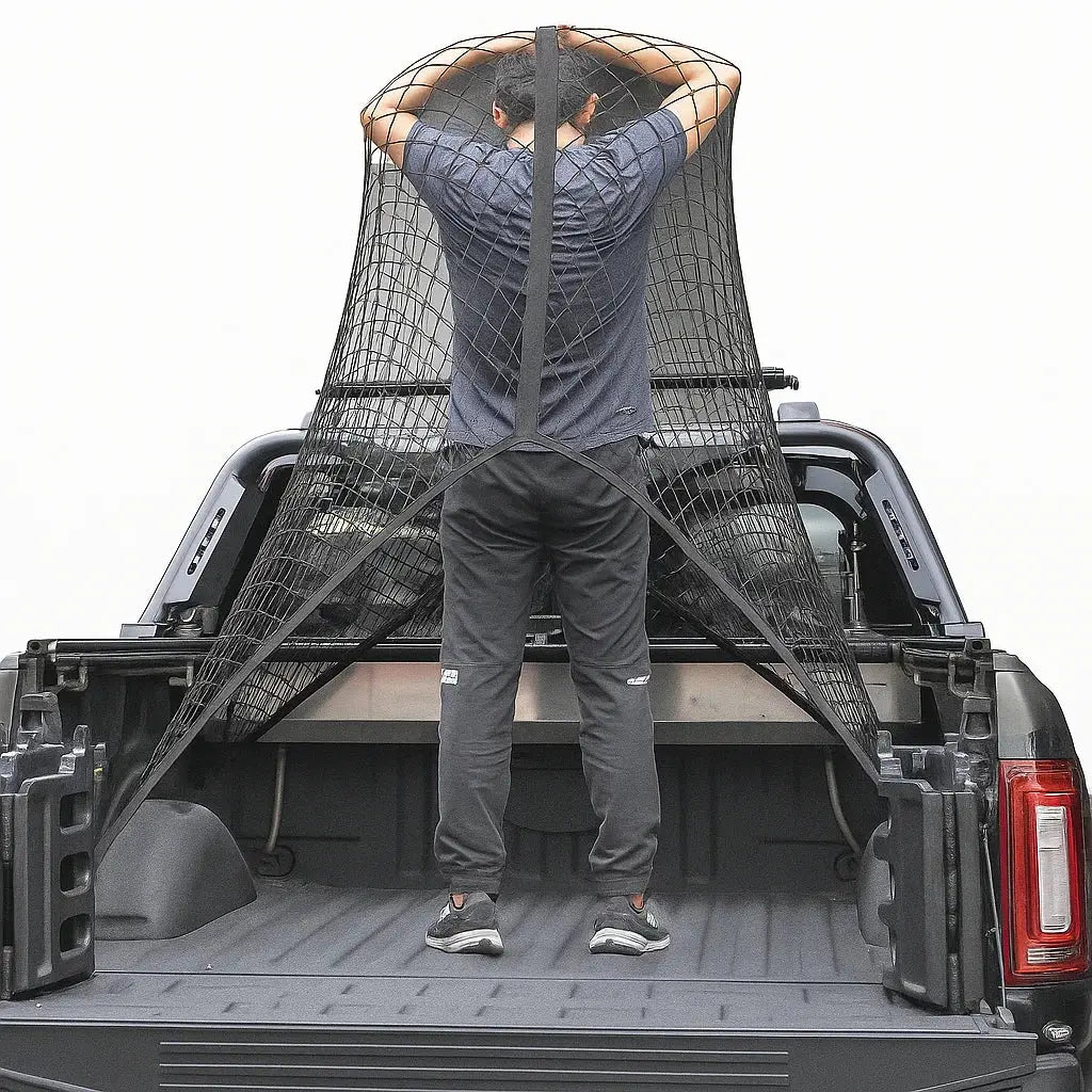 Elastic Luggage Net with Metal Carabiners - Black, 36"x24", Polypropylene