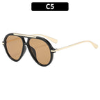 Aviator-Style Transparent Frame Sunglasses with Gold Temple Accents