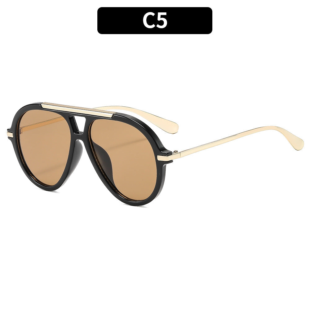 Aviator-Style Transparent Frame Sunglasses with Gold Temple Accents