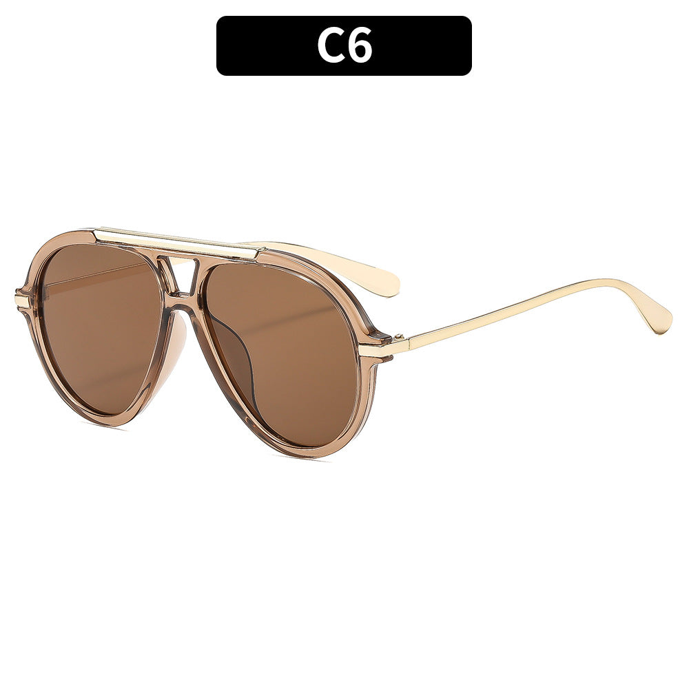 Aviator-Style Transparent Frame Sunglasses with Gold Temple Accents