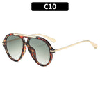 Aviator-Style Transparent Frame Sunglasses with Gold Temple Accents
