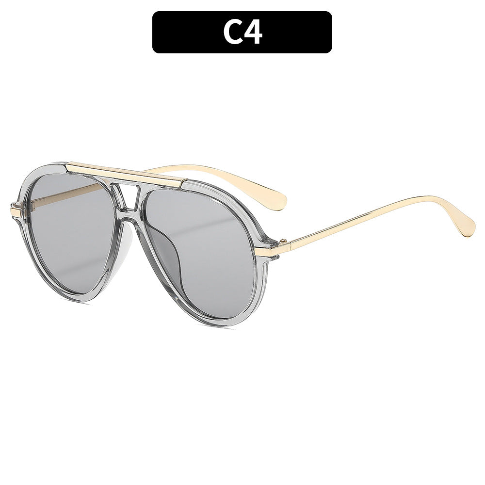 Aviator-Style Transparent Frame Sunglasses with Gold Temple Accents