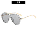 Aviator-Style Transparent Frame Sunglasses with Gold Temple Accents
