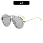 Aviator-Style Transparent Frame Sunglasses with Gold Temple Accents