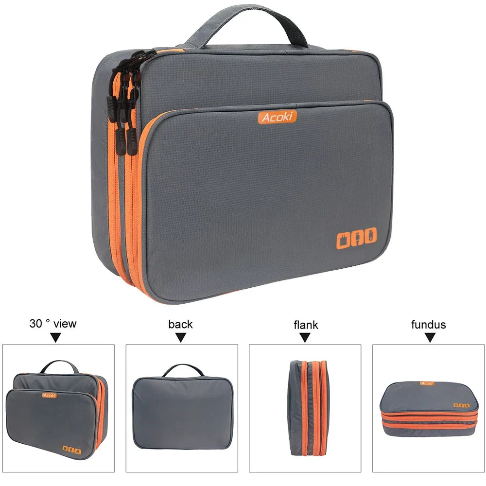 Electronics Organiser Bag - 3 Layer, Waterproof Nylon, 30x23x11 cm, Grey, view 2