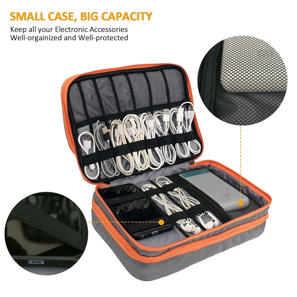Electronics Organiser Bag - 3 Layer, Waterproof Nylon, 30x23x11 cm, Grey, view 3