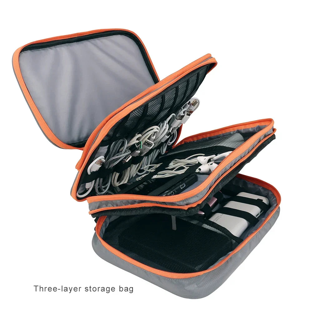 Electronics Organiser Bag - 3 Layer, Waterproof Nylon, 30x23x11 cm, Grey, view 4