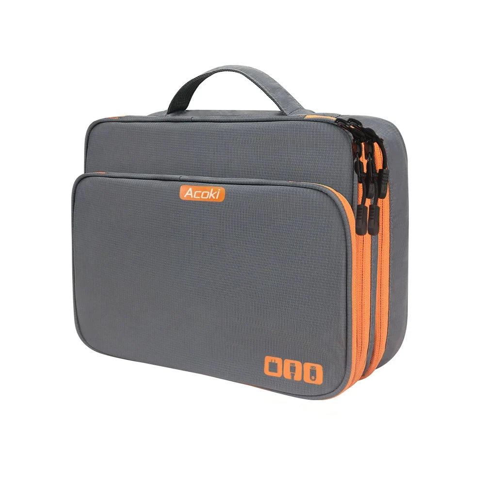 Electronics Organiser Bag - 3 Layer, Waterproof Nylon, 30x23x11 cm, Grey, view 6