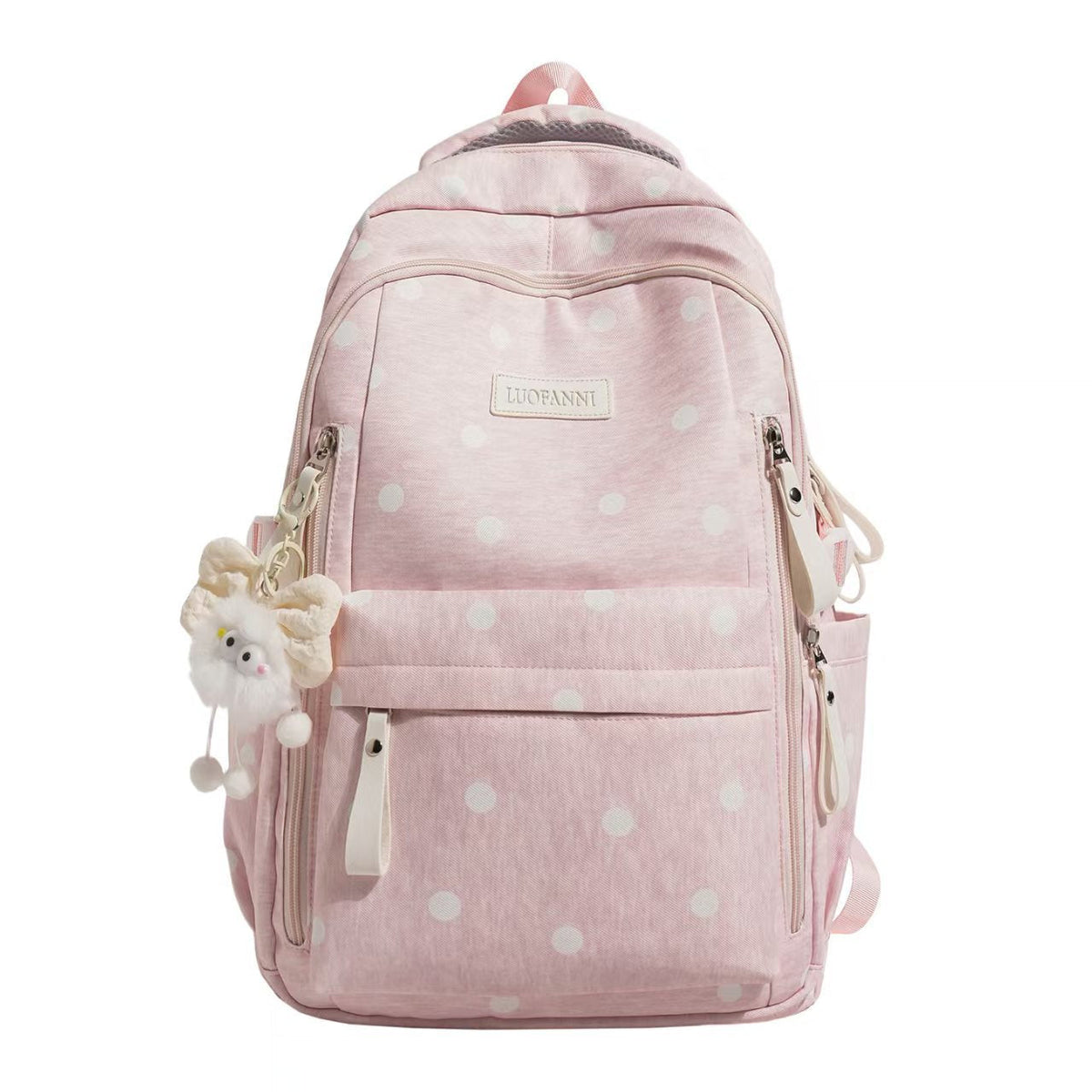 Polka Dot Multi-Pocket Backpack - Lightweight, Padded Straps, Durable Fabric, view 2