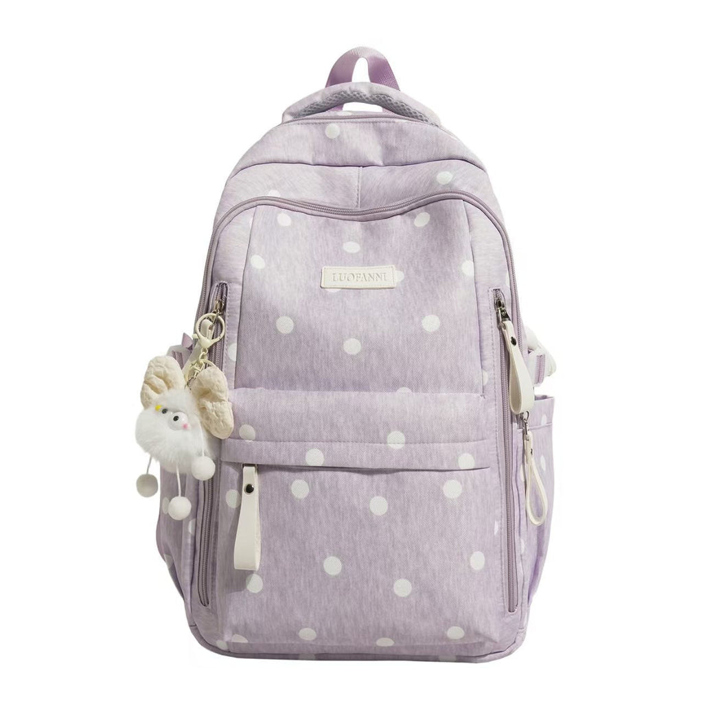 Polka Dot Multi-Pocket Backpack - Lightweight, Padded Straps, Durable Fabric, view 3