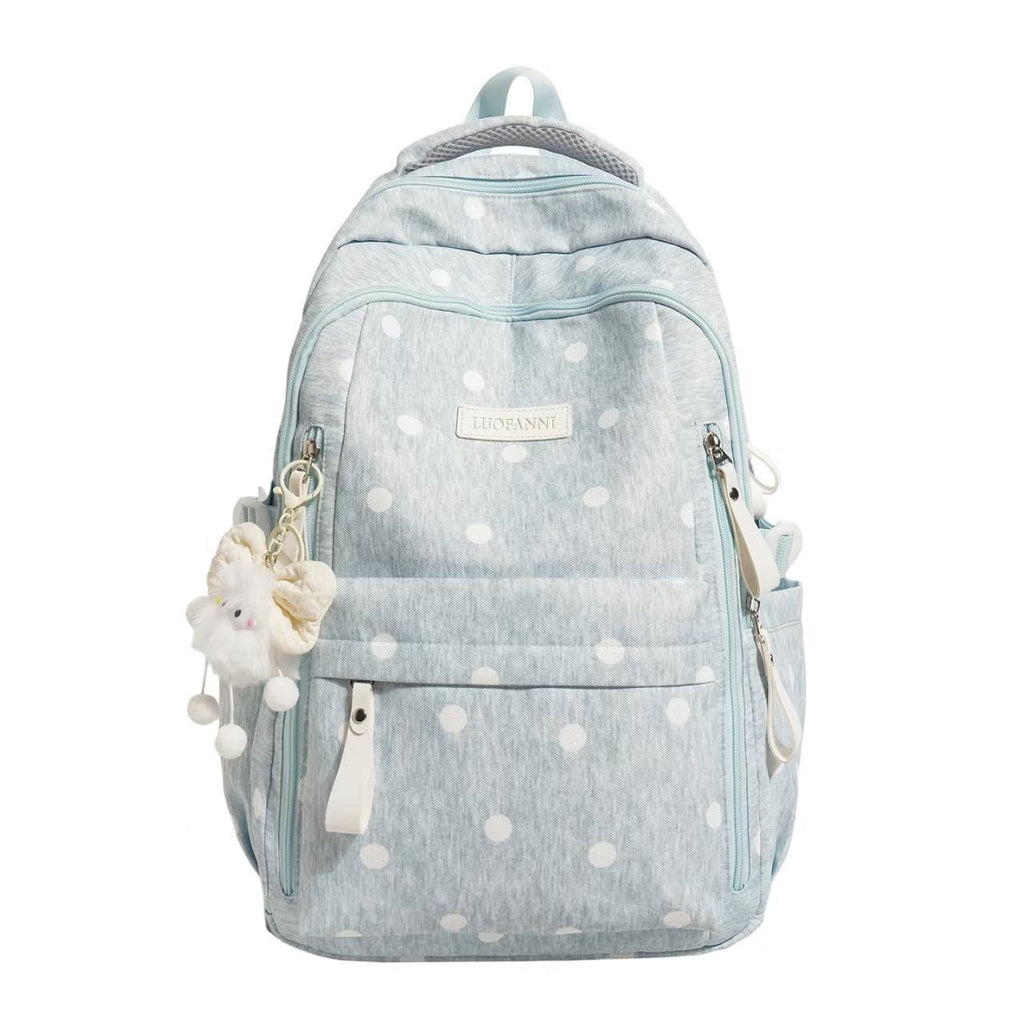 Polka Dot Multi-Pocket Backpack - Lightweight, Padded Straps, Durable Fabric