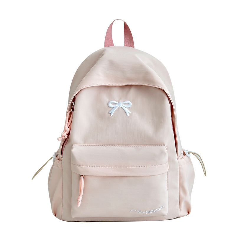 Bow-Embossed Casual School Backpack for Girls - Everyday Use