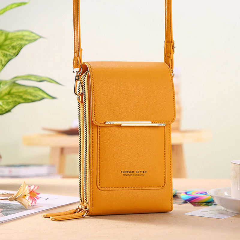 Anti-Theft PU Leather Crossbody Bag with Touchscreen - 11 cm, 250 g