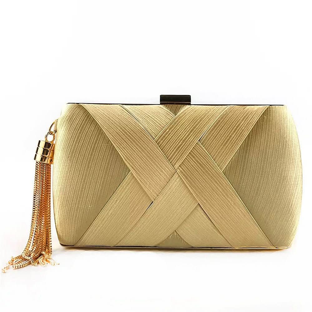 Satin Evening Clutch Handbag for Weddings and Galas - Metallic Accents, view 4