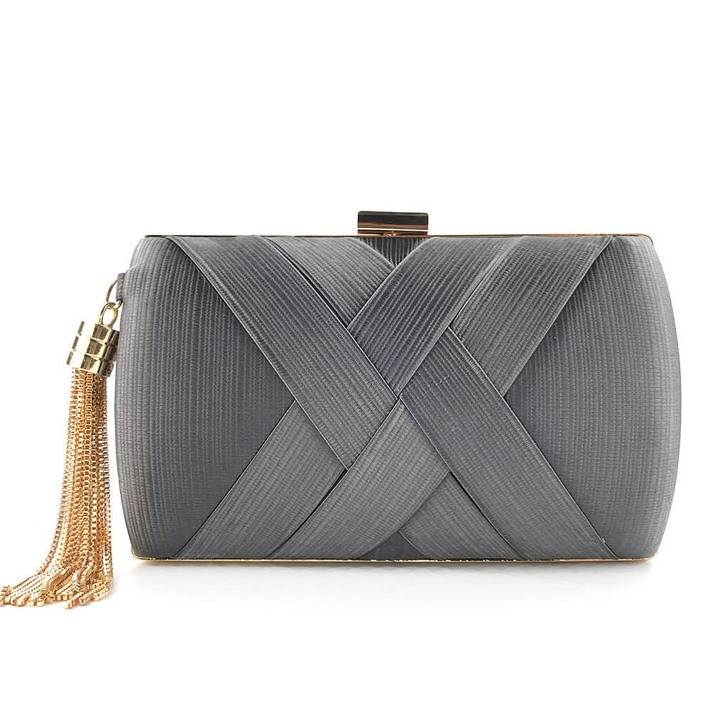 Satin Evening Clutch Handbag for Weddings and Galas - Metallic Accents, view 6