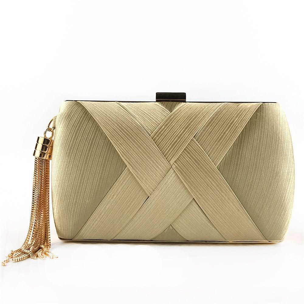 Satin Evening Clutch Handbag for Weddings and Galas - Metallic Accents