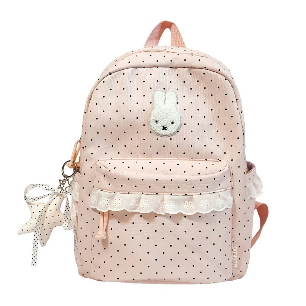 Polka Dot Backpack with Bunny Appliqué and Tassels for Kids, view 2