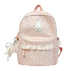 Polka Dot Backpack with Bunny Appliqué and Tassels for Kids, view 2