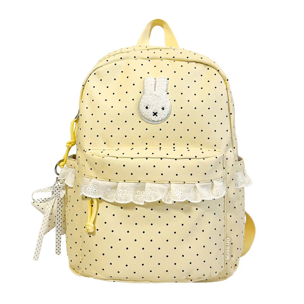 Polka Dot Backpack with Bunny Appliqué and Tassels for Kids, view 3
