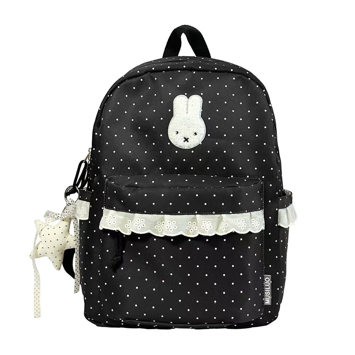 Polka Dot Backpack with Bunny Appliqué and Tassels for Kids, view 4