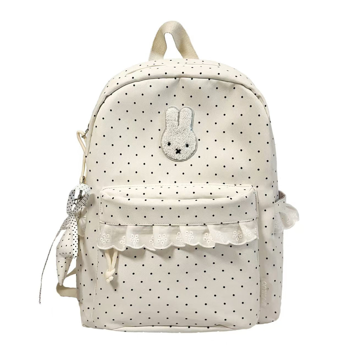 Polka Dot Backpack with Bunny Appliqué and Tassels for Kids, view 5