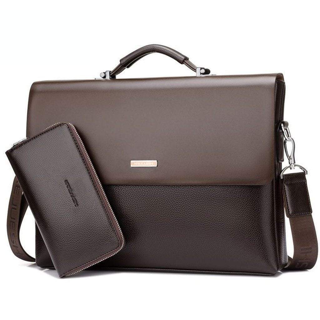 Men's Business Leather Briefcase - Black Synthetic, Laptop Sleeve, 38cm, view 2
