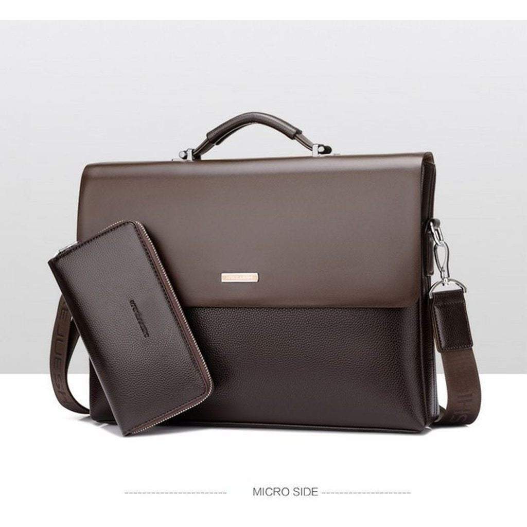 Men's Business Leather Briefcase - Black Synthetic, Laptop Sleeve, 38cm, view 3