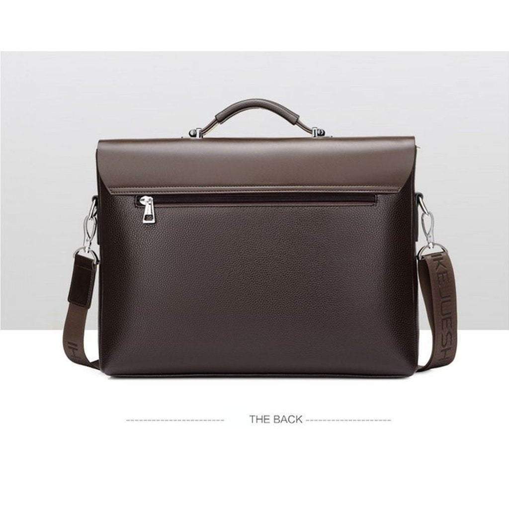 Men's Business Leather Briefcase - Black Synthetic, Laptop Sleeve, 38cm, view 4