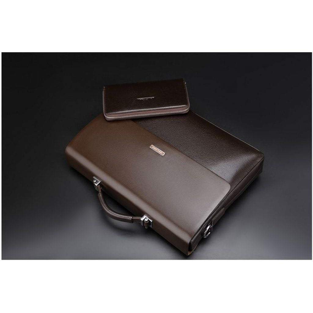 Men's Business Leather Briefcase - Black Synthetic, Laptop Sleeve, 38cm, view 5