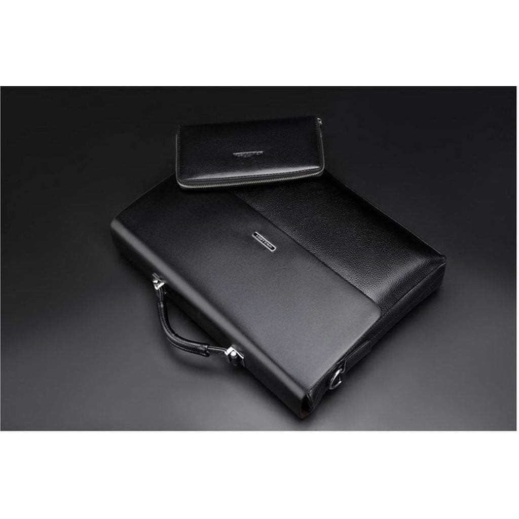 Men's Business Leather Briefcase - Black Synthetic, Laptop Sleeve, 38cm, view 6