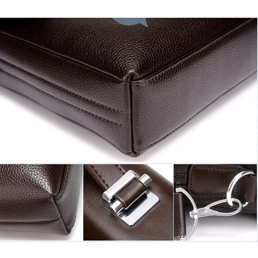 Men's Business Leather Briefcase - Black Synthetic, Laptop Sleeve, 38cm, view 8
