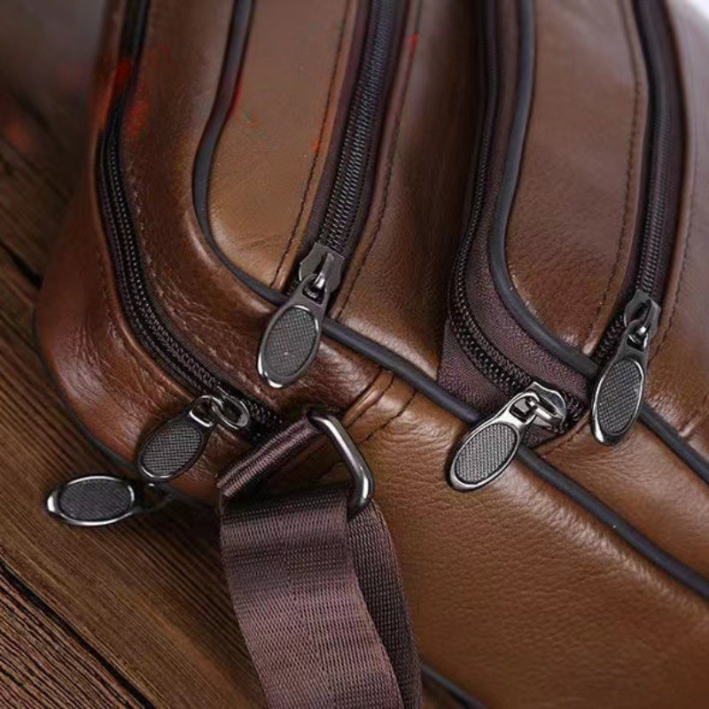 Leather Men's Shoulder Bag - Genuine Cowhide, Multiple Pockets, Adjustable Strap, view 4