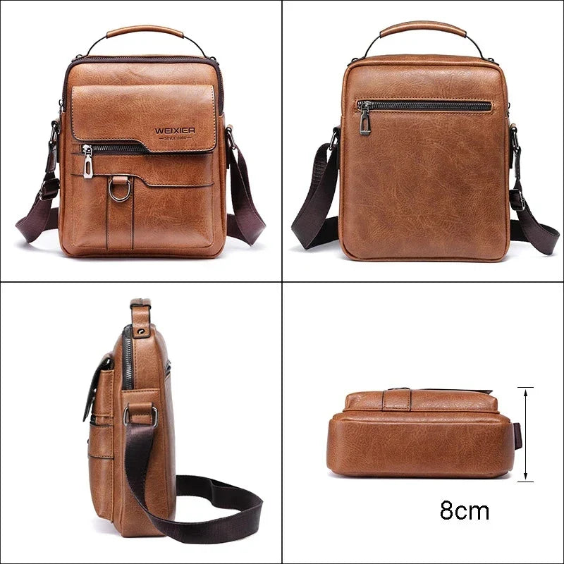Men's Genuine Leather Shoulder Bag - 30cm x 25cm, Adjustable Strap, view 2