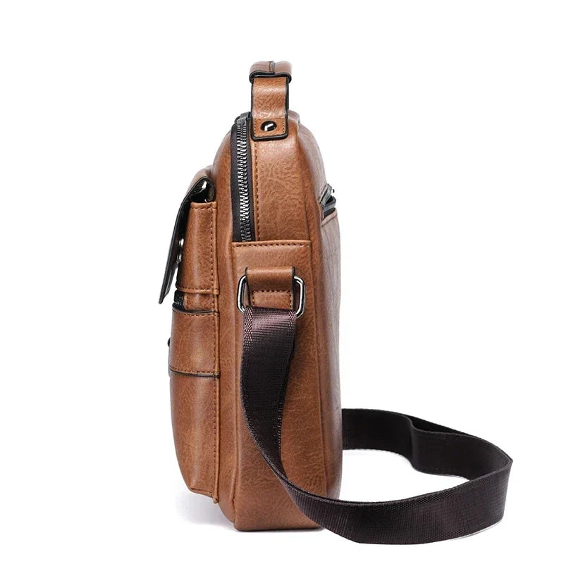 Men's Genuine Leather Shoulder Bag - 30cm x 25cm, Adjustable Strap, view 4