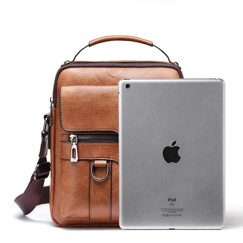Men's Genuine Leather Shoulder Bag - 30cm x 25cm, Adjustable Strap, view 5
