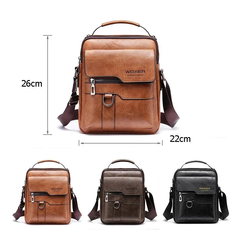 Men's Genuine Leather Shoulder Bag - 30cm x 25cm, Adjustable Strap, view 6