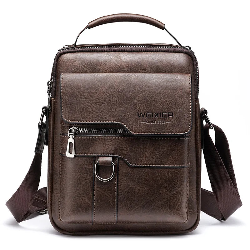 Men's Genuine Leather Shoulder Bag - 30cm x 25cm, Adjustable Strap
