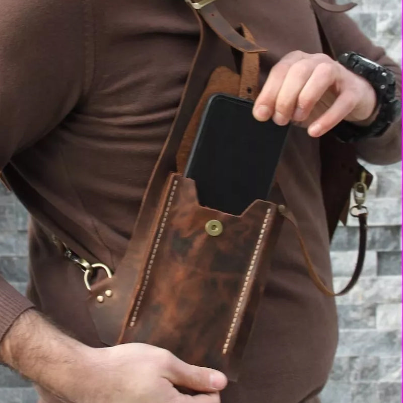 Medieval Steampunk Armpit Shoulder Bag - PU Leather, Black or Brown, view 2
