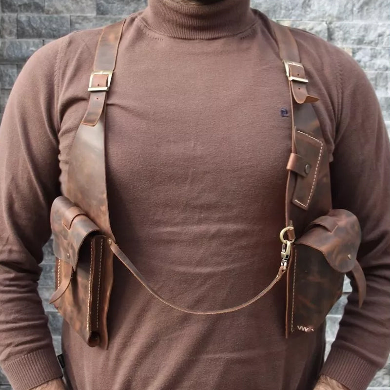 Medieval Steampunk Armpit Shoulder Bag - PU Leather, Black or Brown, view 3