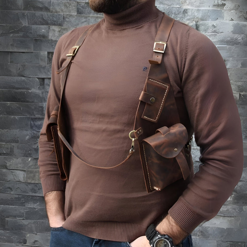 Medieval Steampunk Armpit Shoulder Bag - PU Leather, Black or Brown, view 4