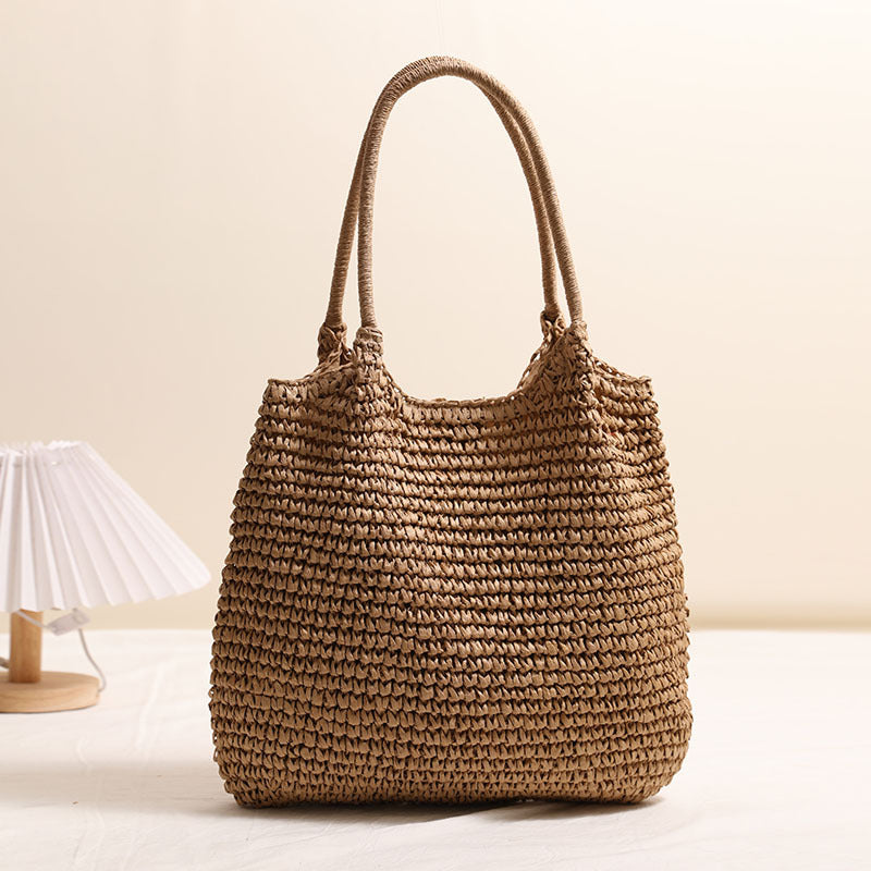 Handmade Wicker Tote Bag with Sturdy Handles - Natural Straw, Handwoven, view 2